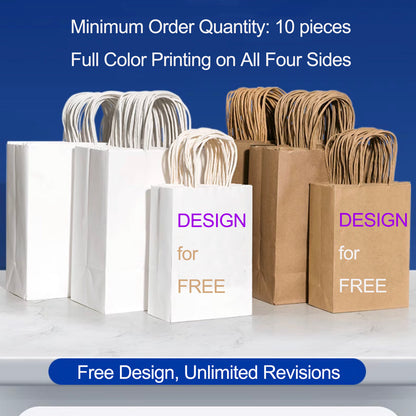 Paper Shopping Bags with Handles, Brown and White