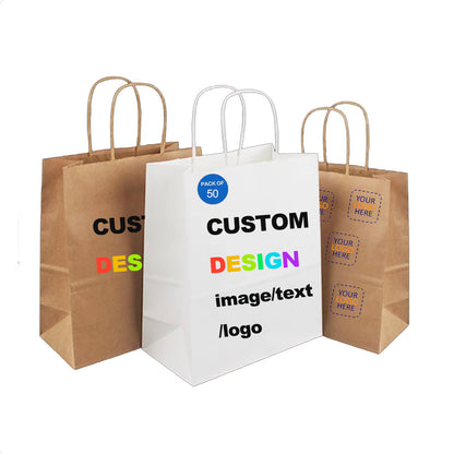 Paper Shopping Bags with Handles, Brown and White